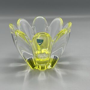 Vtg Orrefors Sweden Mayflower Clear Yellow Lime Green Crystal Glass Daisy Bowl